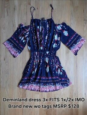 BNWOT Denimland Tribal Geometric Cold Shoulder Boho Mini Dress